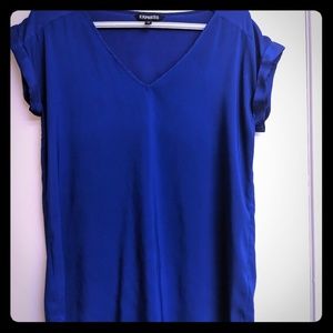 Royal blue dressy tee with deep v-neck